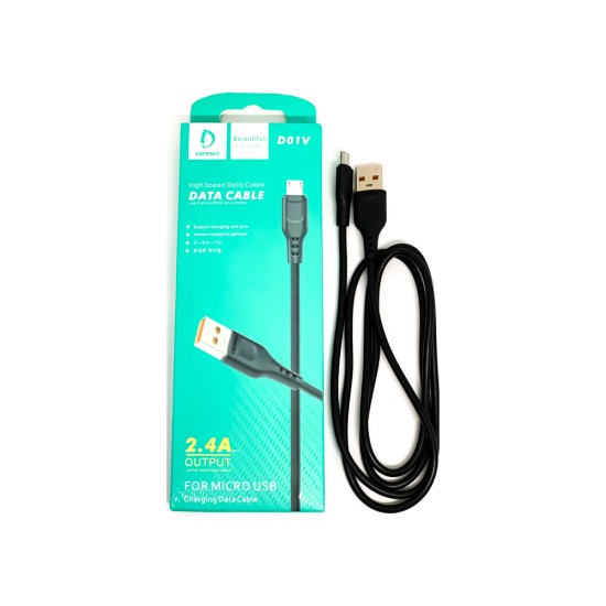 CABO DE CARREGAMENTO RÁPIDO DENMEN D01V MICROUSB 2.4A PRETO